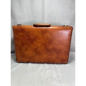Vintage Airway Brown Leather 3 Dial Combination Briefcase Attaché Hard Shell